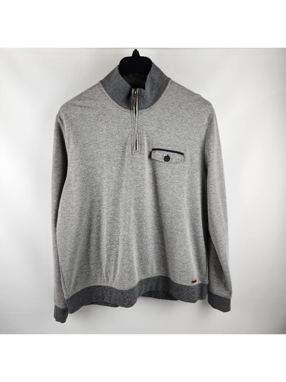 Ted Baker London Sweatshirt Mens 7 Gray 1/4 Zip Pullover Mock Neck Sweater